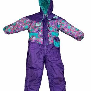 Colorful Kids' Vintage Swiss Alps Snowsuit with Hood Size 6X
